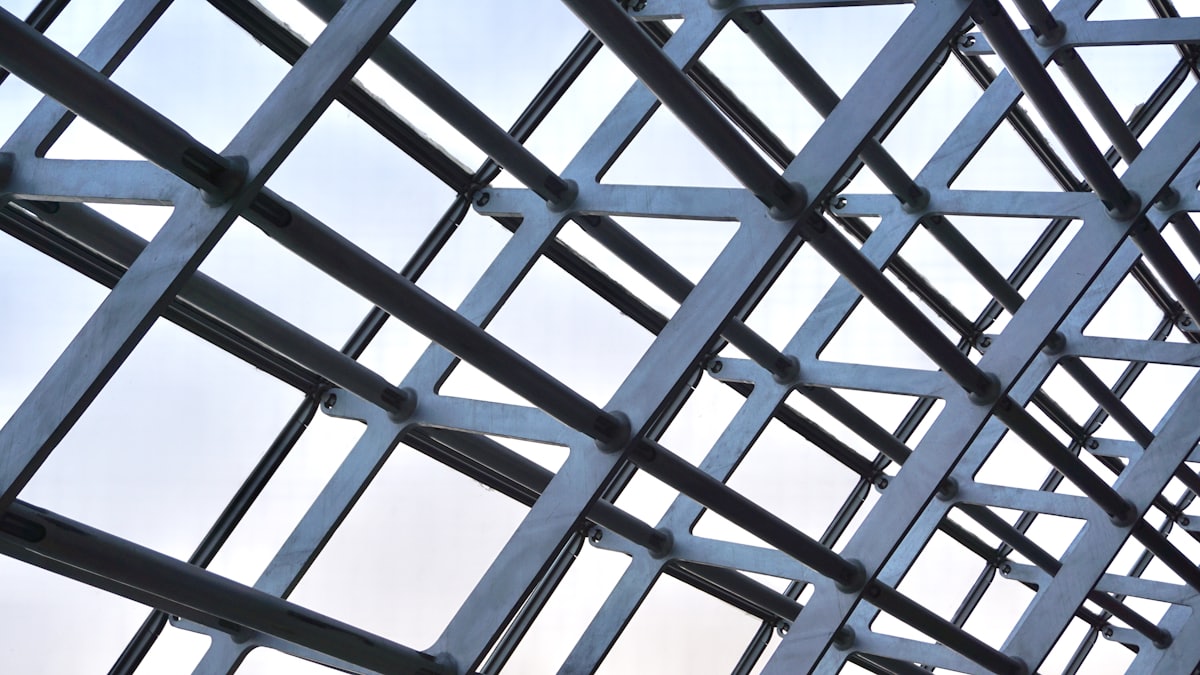 Structural steel frame of a commercial building under construction