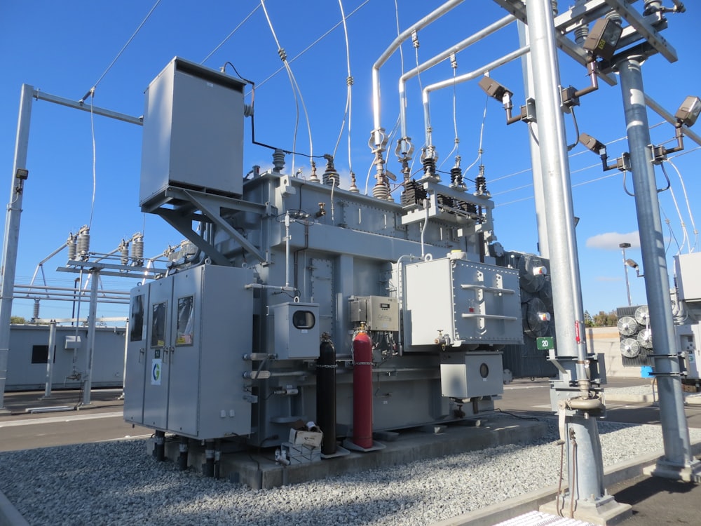 Electrical substation equipment mounted on fabricated steel support structures