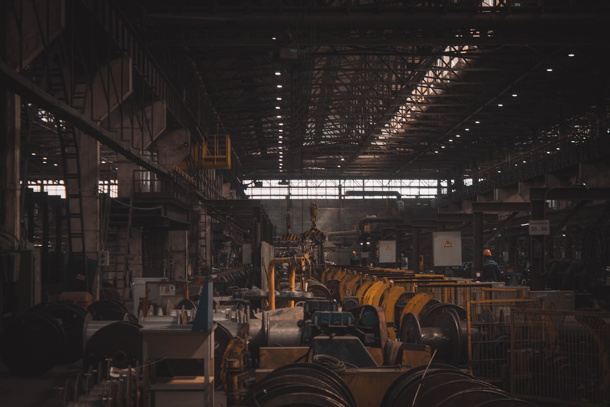 Industrial press and forming equipment on a fabrication shop floor